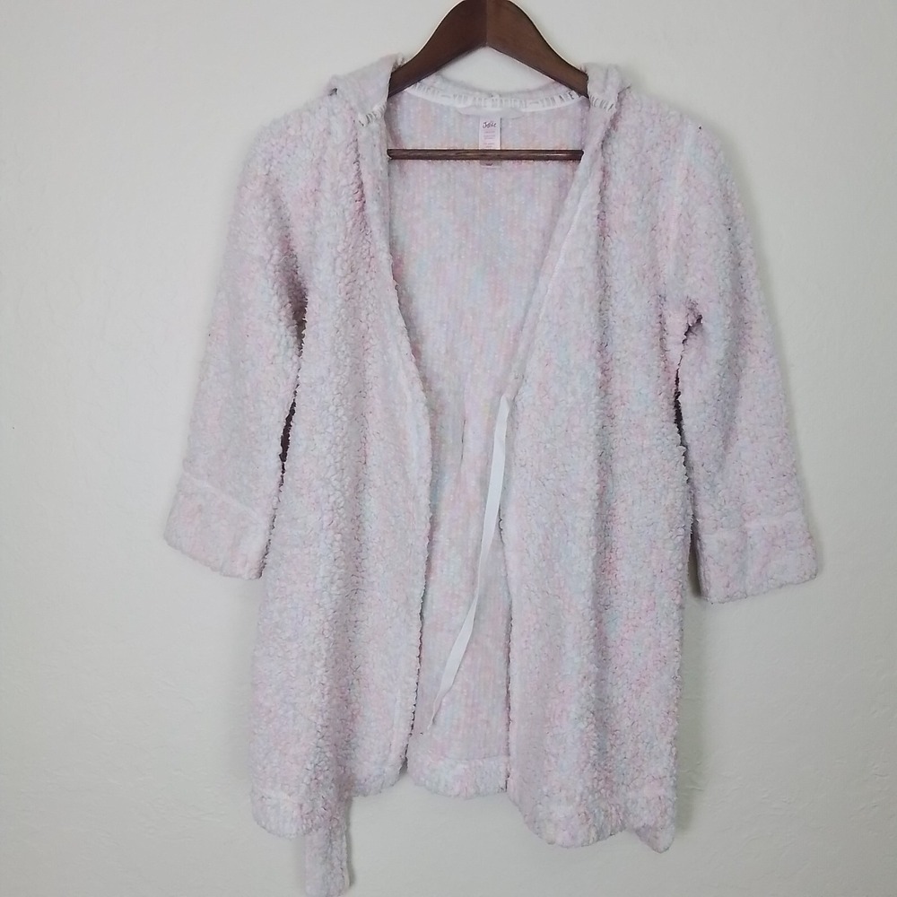 Justice Girls Light Pink Hooded Long Sleeve Tie Waist Sz 8 Sherpa Bathrobe‎